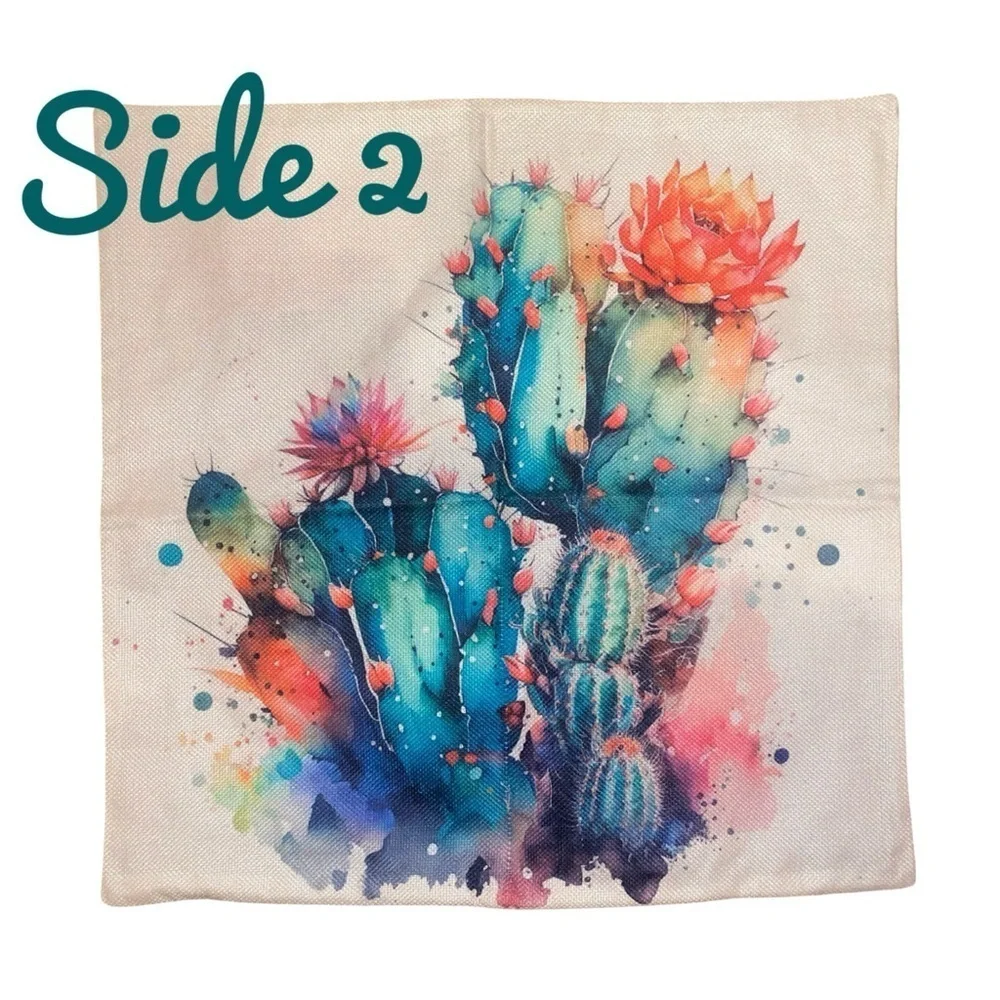 THROW PILLOW COVER w/ Watercolor Succulents Boho  Indoor/Outdoor Cactus 17.2” SQ